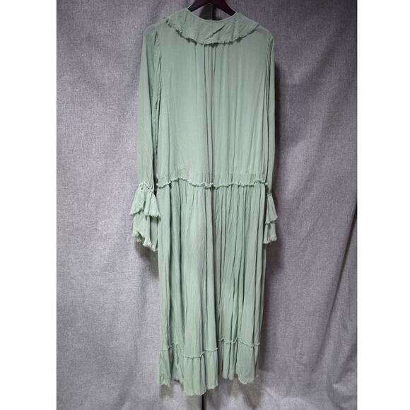 Free People Sage Green Ruffle Midi Dress Womens L - Picture 4 of 4